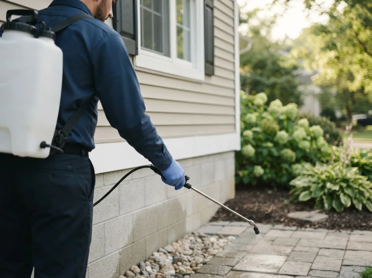Pest control technician inspecting a home in Wayland, NY